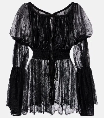 Blumarine Floral Chantilly Lace Top In Black