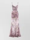 Blumarine Floral Cut-out Dress Spaghetti Straps In Multi
