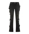 Blumarine Straight Trousers With Distressed Floral Appliqué In Black