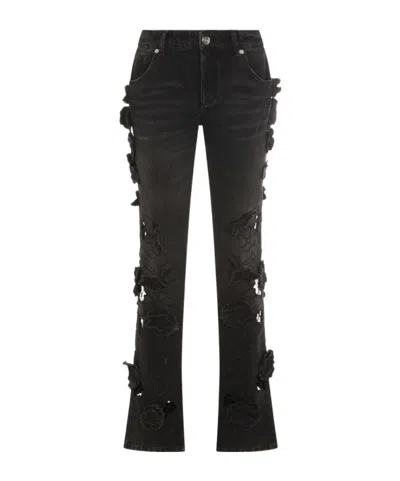 BLUMARINE BLUMARINE FLORAL APPLIQUÉ FLARED JEANS