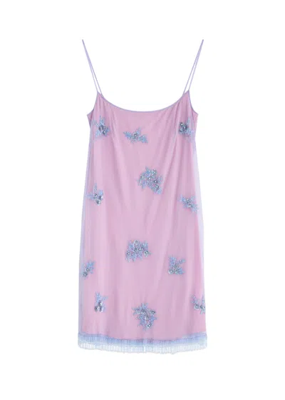 Blumarine Floral-embellished Tulle Mini Dress In Lilac