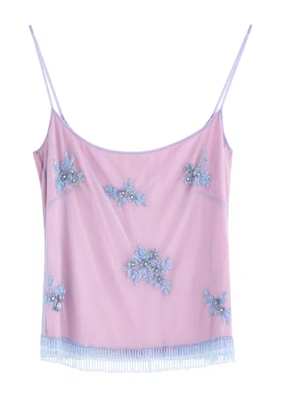 Blumarine Floral-embellished Tulle Top In Blue