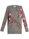 Blumarine Gray Jacquard Rose Sweater In Grey