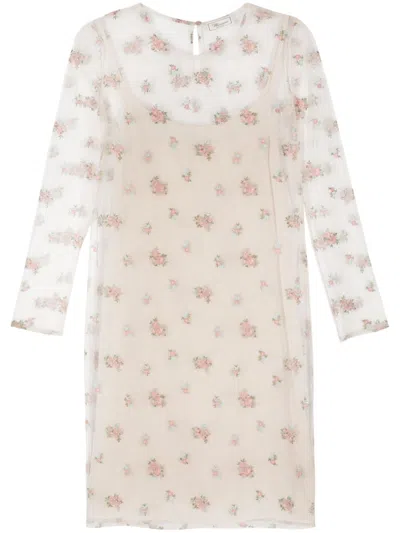 Blumarine Floral-embroidery Midi Dress In Neutrals