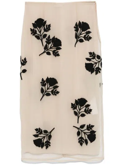 Blumarine Floral-embroidery Tulle Midi Skirt In White