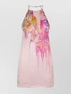 Blumarine Floral Halter Neck Sleeveless Mini Dress In Pink
