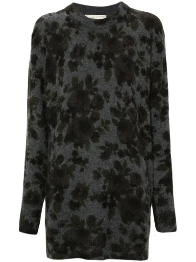 Blumarine Floral-intarsia Dress In Grey