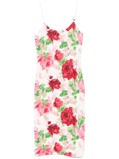 Blumarine Floral-jacquard Midi Dress In Red