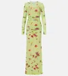 Blumarine Floral Jersery Maxi Dress In Green