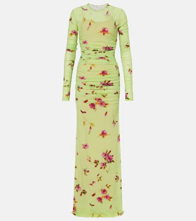 Blumarine Floral Jersery Maxi Dress In Green