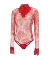 Blumarine Floral-lace High-neck Bodysuit In Multi