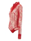 Blumarine Floral-lace High-neck Bodysuit In Red
