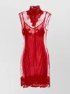 Blumarine Floral Lace Sleeveless High Neck Dress In Red