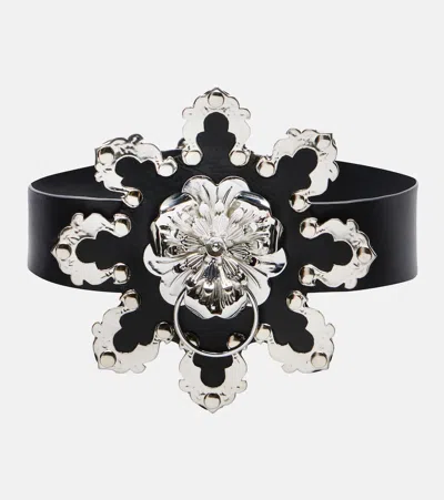 Blumarine Floral Leather Belt In Black