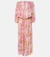 Blumarine Floral Off-shoulder Georgette Gown In Pink