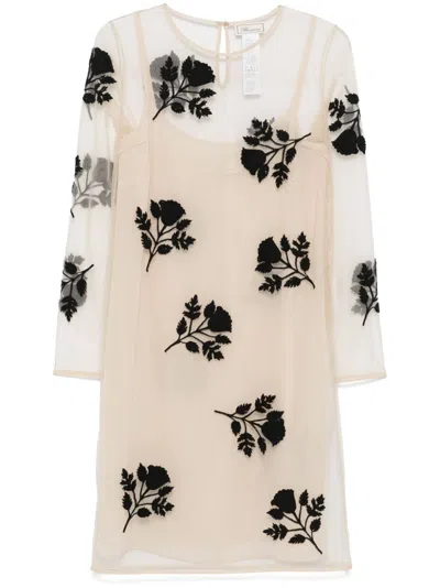 Blumarine Floral-patch Midi Dress In Neutrals