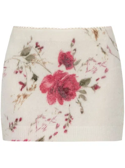 Blumarine Floral-pattern Mini Skirt In Beige