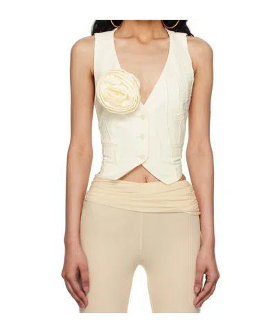 Blumarine White Floral Vest In Nude