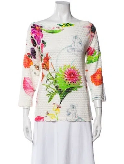 Pre-owned Blumarine Floral Print Bateau Neckline Top In White
