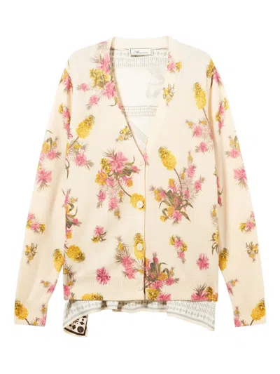 Blumarine Floral-print Cardigan In Neutral