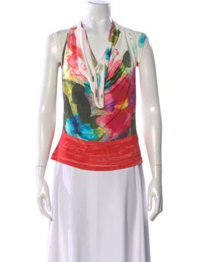 Pre-owned Blumarine Floral Print Cowl Neck Blouse In Pink
