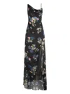 Blumarine Floral Asymmetric Sheer Spaghetti Strap Dress In Black