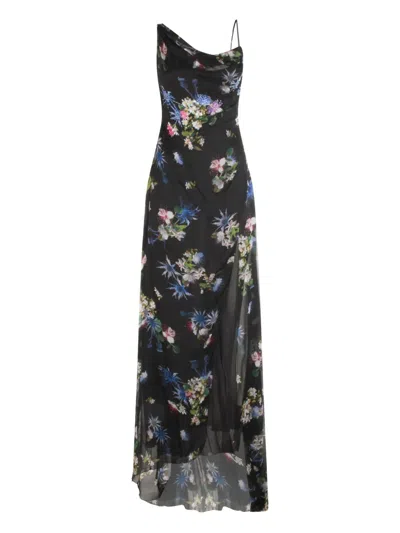 BLUMARINE FLORAL-PRINT COWL-NECK DRESS