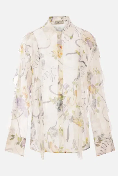 BLUMARINE FLORAL PRINT CREPONNE SHIRT