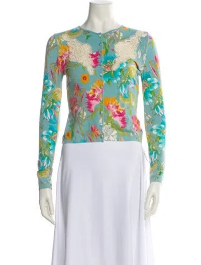 Pre-owned Blumarine Floral Print Crew Neck Sweater In Blue