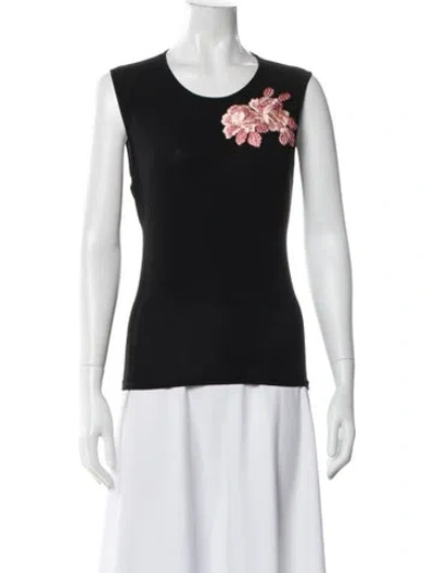 Pre-owned Blumarine Floral Print Crew Neck Top In Black