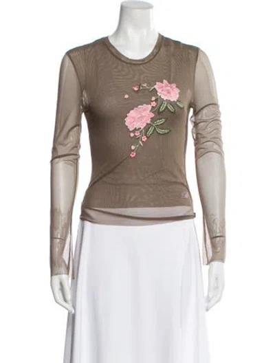 Pre-owned Blumarine Floral Print Crew Neck Top In Neutral
