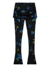 Blumarine Floral-print Gathered Leggings In Black