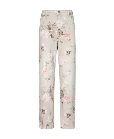 Blumarine Floral-print Jeans In Nude