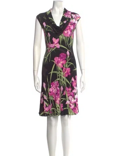 Pre-owned Blumarine Floral Print Knee-length Dress In Black