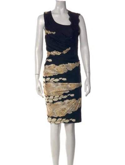 Pre-owned Blumarine Floral Print Knee-length Dress In Black