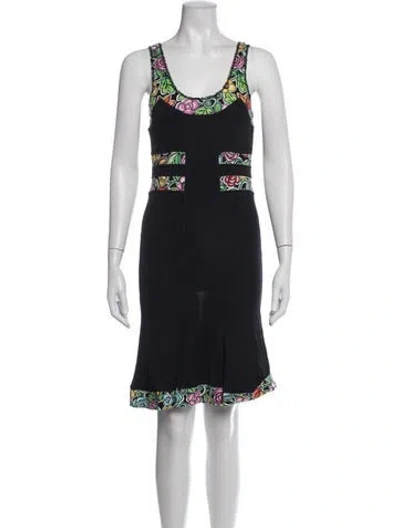 Pre-owned Blumarine Floral Print Knee-length Dress In Black