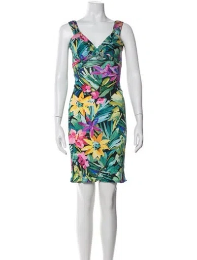 Pre-owned Blumarine Floral Print Knee-length Dress In Green