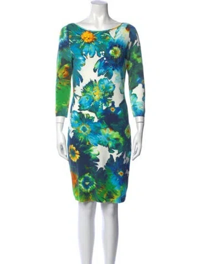 Pre-owned Blumarine Floral Print Knee-length Dress In Green