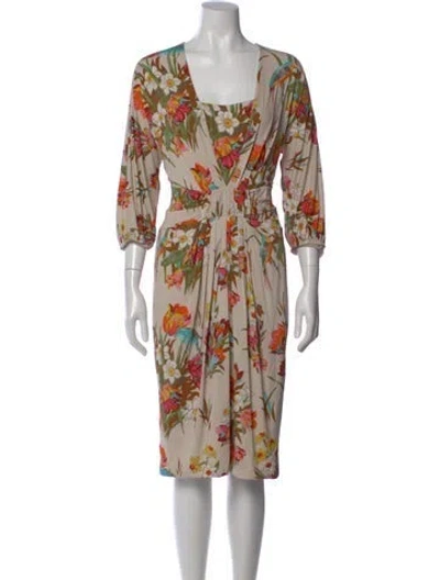 Pre-owned Blumarine Floral Print Knee-length Dress In Neutral