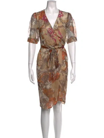 Pre-owned Blumarine Floral Print Knee-length Dress In Neutrals