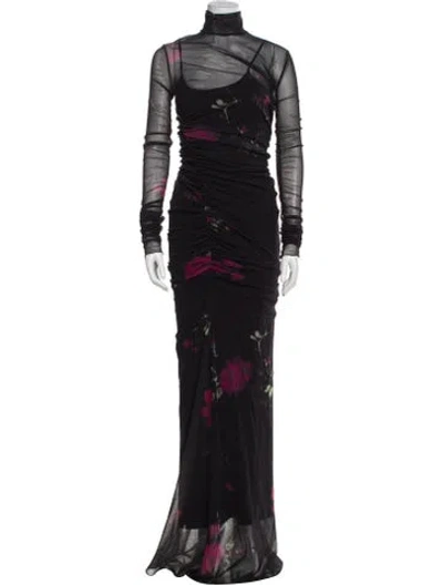 Pre-owned Blumarine Floral Print Long Dress In Black