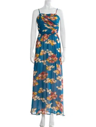 Pre-owned Blumarine Floral Print Long Dress In Blue