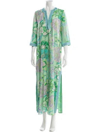 Pre-owned Blumarine Floral Print Long Dress In Green