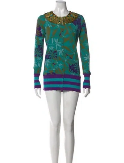 Pre-owned Blumarine Floral Print Long Dress In Green
