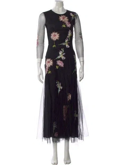 Pre-owned Blumarine Floral Print Long Dress W/ Tags In Black