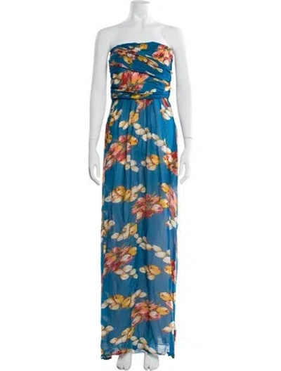 Pre-owned Blumarine Floral Print Long Dress W/ Tags In Blue