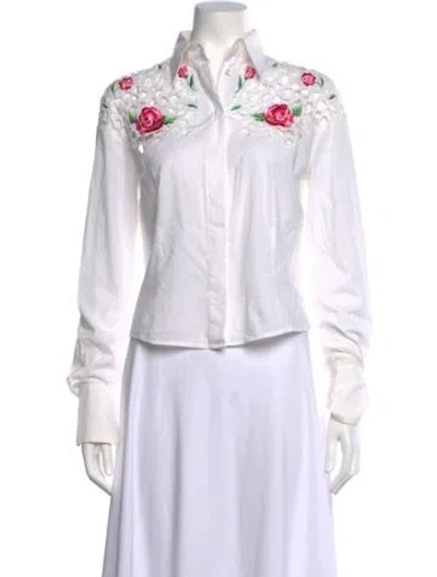 Pre-owned Blumarine Floral Print Long Sleeve Blouse In White