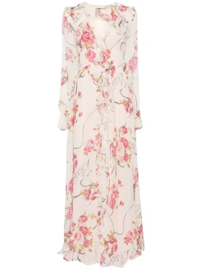Blumarine Floral-print Maxi Dress In Neutrals