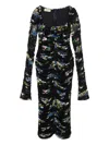 Blumarine Floral Tulle Dress With Long Sheer Sleeves In Black