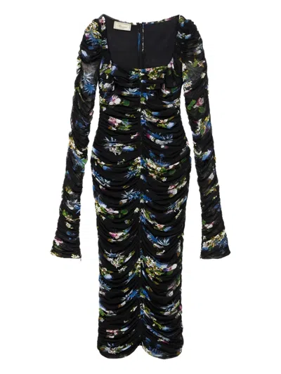 Blumarine Floral-print Midi Dress In Black